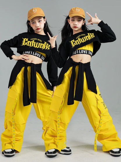 Ensemble de vêtements Hip Hop pour filles, haut court K-pop, pantalon cargo, cardigan de danse de rue pour enfants, streetwear pour enfants, groupe de filles, vêtements de jazz, mode