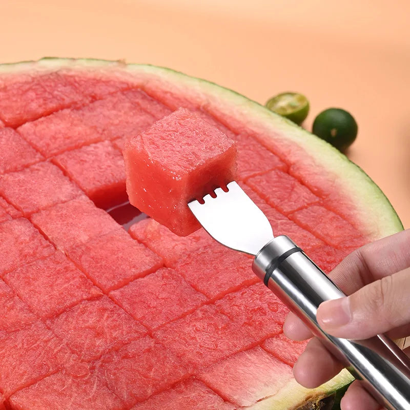 Outil de coupe de pastèque en acier inoxydable, fourchette à pastèque fonctionnelle, trancheur, outil de tranchage pour Melons, fourchette à fruits, Gadgets de cuisine