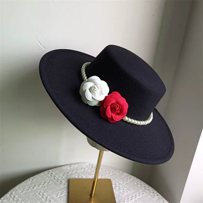Chapeau Fedora de Style français pour femmes, chapeau en feutre à bord large de 10CM, Derby d'hiver et d'automne, chapeaux de Jazz de mariage