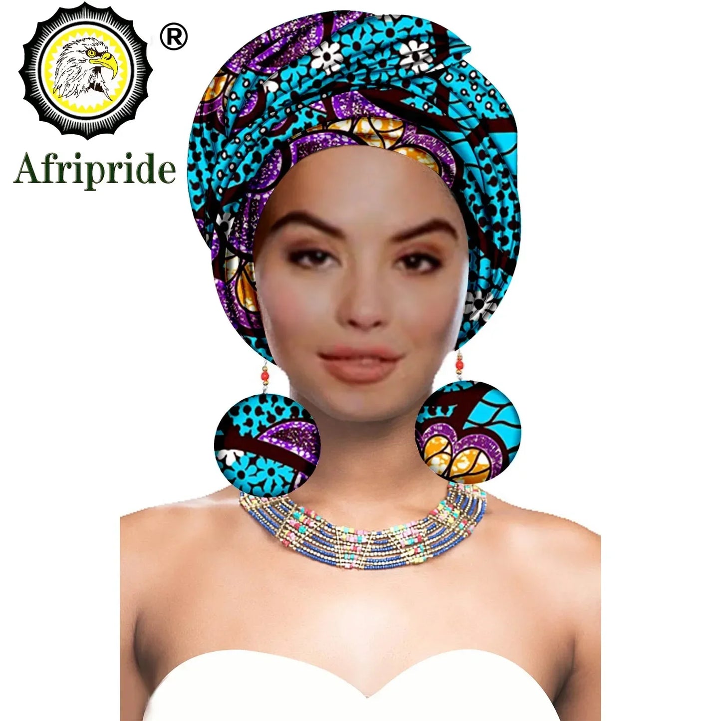 Turbans - bandeaux africains pour femme foulard africain couvre-chef nigérian avec boucle d'oreille assortie Dashiki Ankara cire S20H004