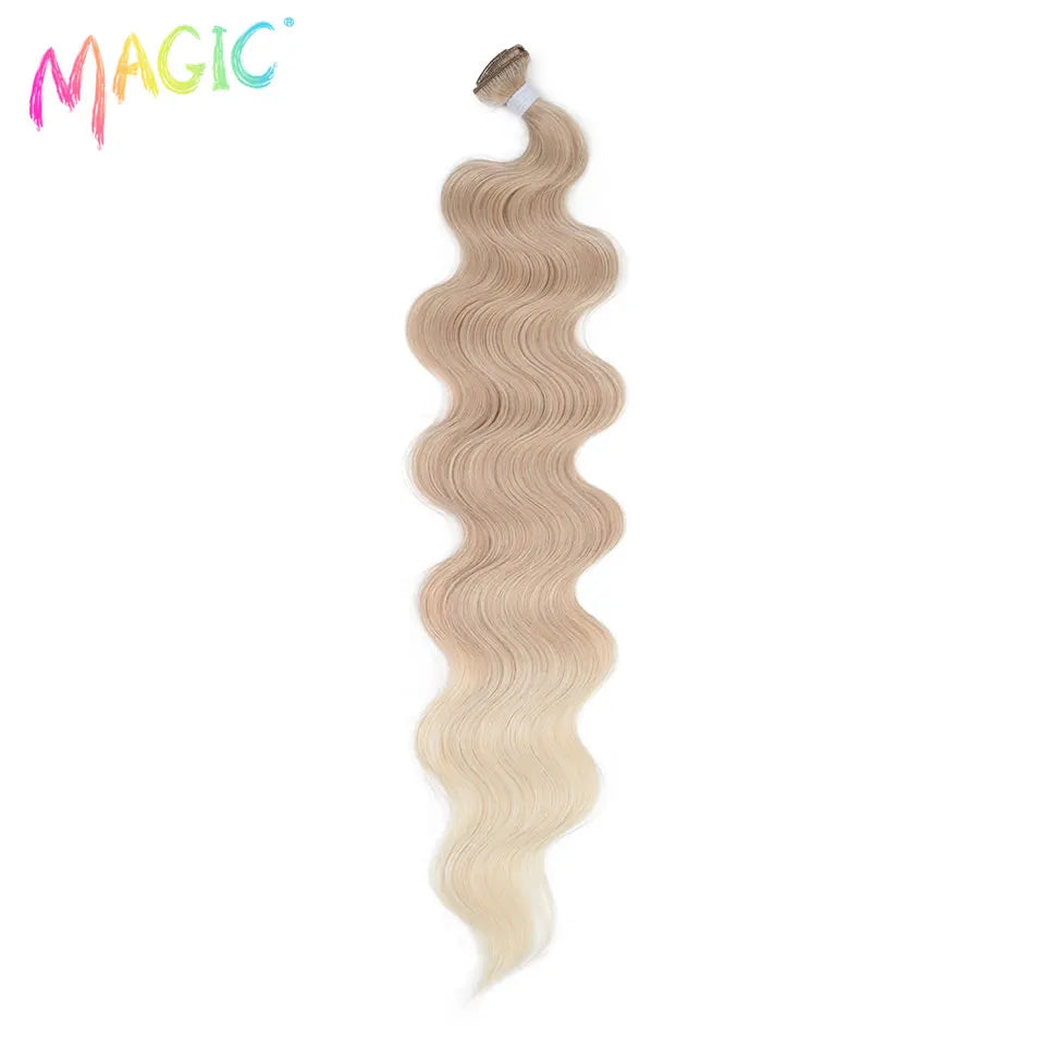 Mèches synthétiques queue de cheval Body Wave magiques, Extensions capillaires longues et douces de 26 pouces, tissage de cheveux ombré blond brun