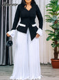 Mlaiscsr manches évasées bouton Blazer chemise hauts et pantalons à jambes larges plissés 2 deux pièces ensembles femmes élégant bureau dames tenues