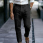 Pantalon en coton et lin pour hommes, grande taille, poches sur pied, couleur unie, blanc, longueur cheville, Style occidental, décontracté, plage, nouvelle collection 2025