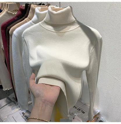 Pull épais à col haut pour femme, haut d'hiver chaud et doux, couleur unie, vêtements intérieurs, chemise à bascule, nouvelle collection 2025
