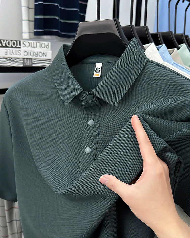 2025 Chemise polo gaufrée sportive pour hommes |   Tailles supérieures de Tennis de Golf évacuant l'humidité S-5XL, boutons-pression, antibactérien 7A de haute qualité