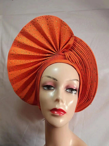 Turban de tête musulman pour femmes, Gele africain violet, casquettes déjà fabriquées, Auto Aso Oke, cravate de sauna Gele, chapeau rond pour dames, Z620-2 de fête