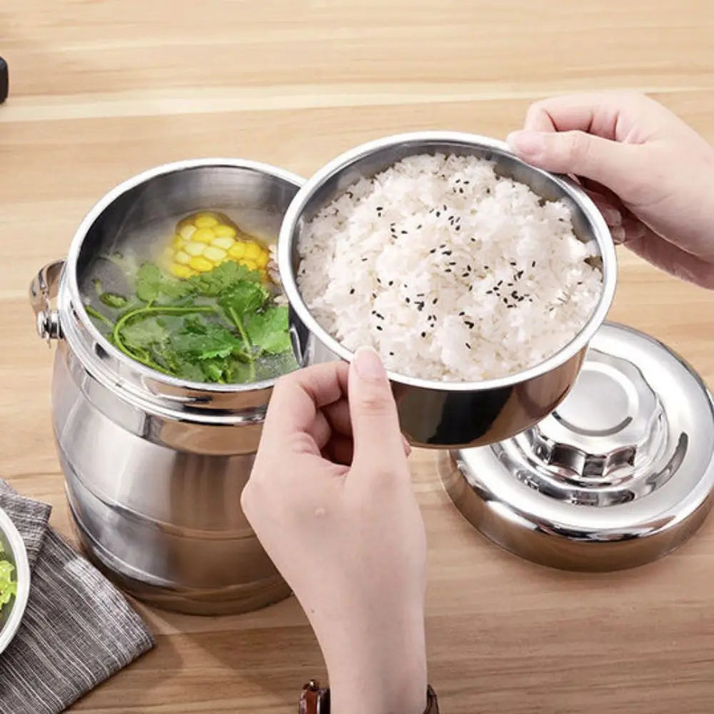 Boîte à lunch thermique étanche de grande capacité, thermos alimentaire en acier inoxydable, poignée pliable, pot isolé durable, travailleurs