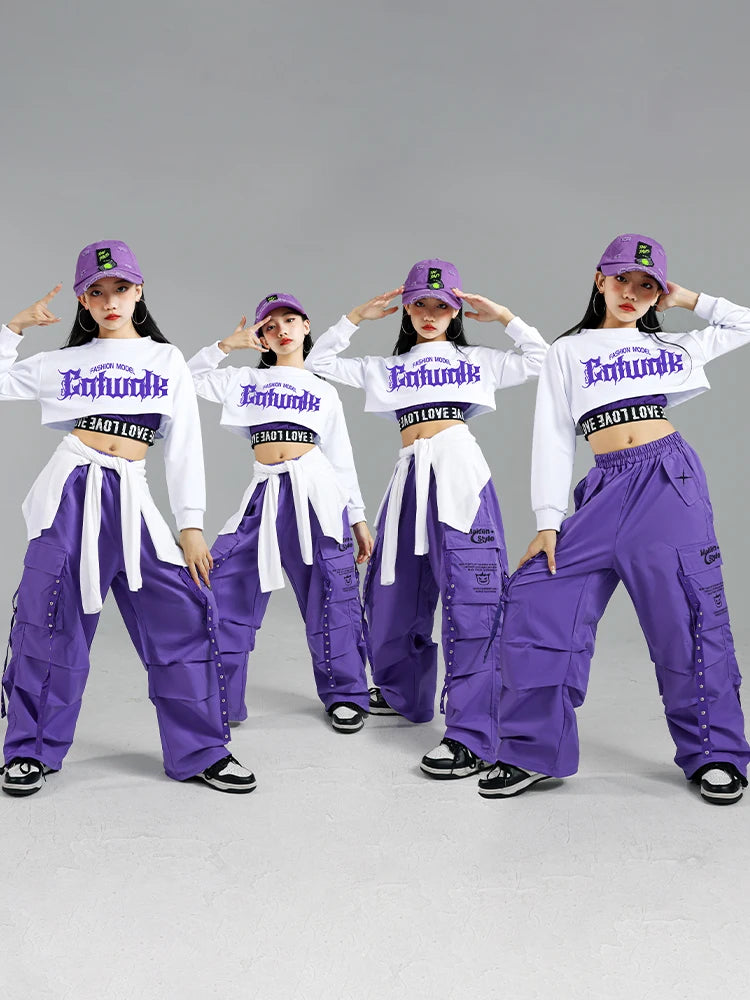 Haut court K-pop pour filles, pantalons cargo, cardigan de danse de rue pour enfants, olympiques streetwear pour enfants, ensembles de vêtements de groupe de filles Jazz