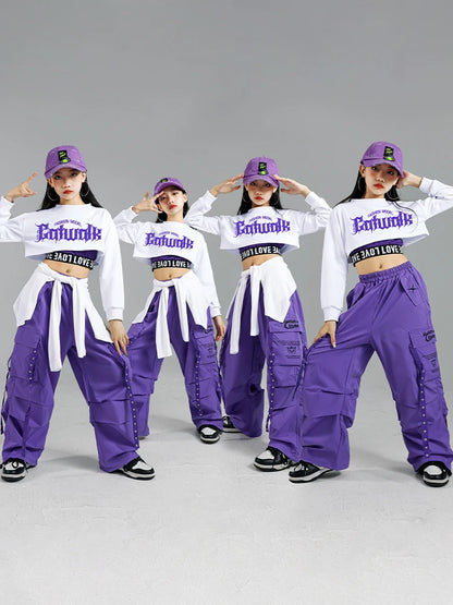 Haut court K-pop pour filles, pantalons cargo, cardigan de danse de rue pour enfants, olympiques streetwear pour enfants, ensembles de vêtements de groupe de filles Jazz