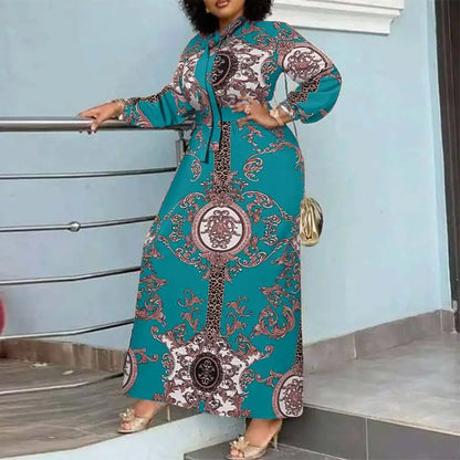 VONDA Robe Maxi 2024 été femmes bohème imprimé fête Robe d'été à manches longues col montant Robe décontractée vacances robes ceinturée