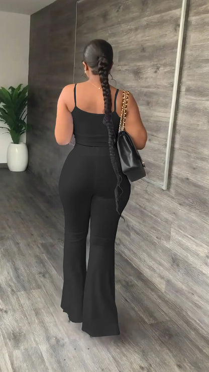 Haut court à bretelles spaghetti et pantalon évasé adt pour femmes, olympiques décontractés, ensemble deux pièces monochromes simples, tenues d'été sexy