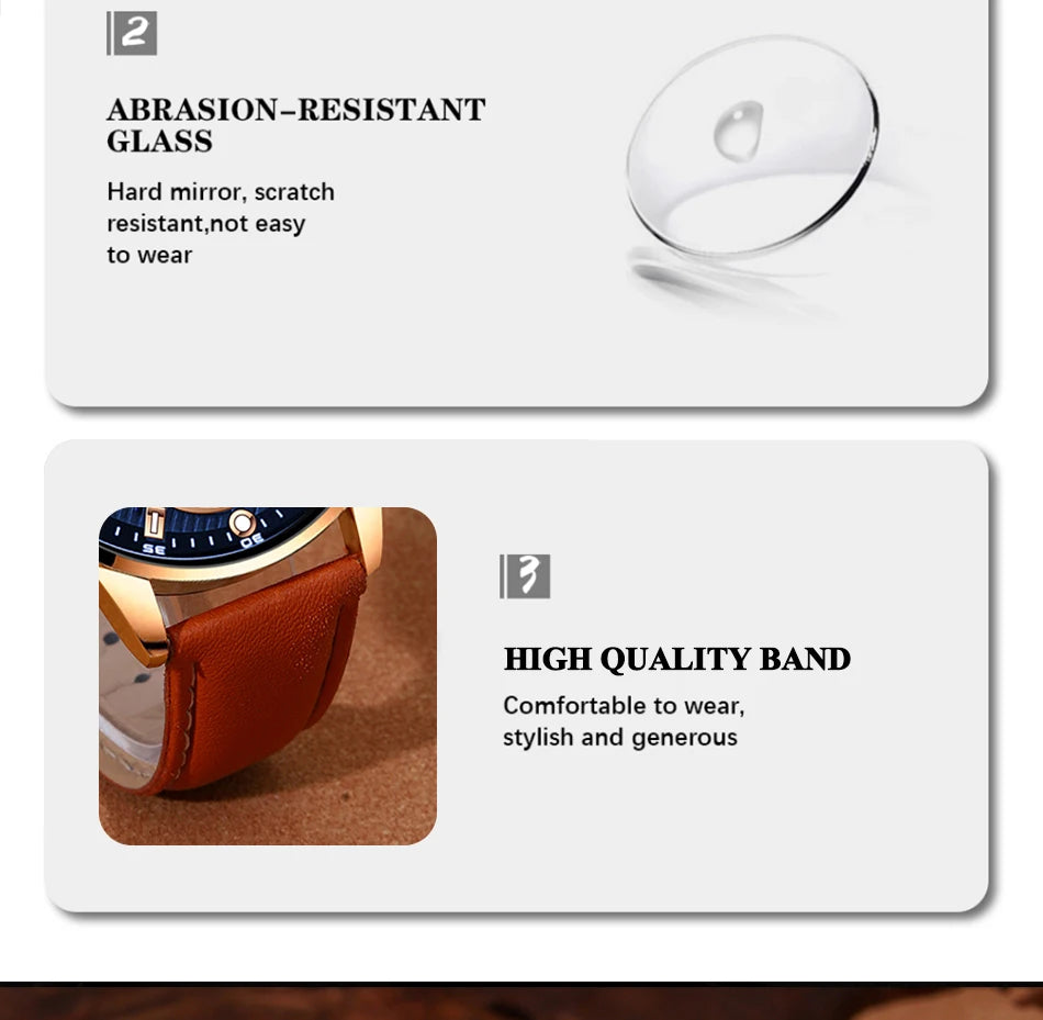 Ensemble de montres à calendrier pour hommes, montre à quartz en cuir marron, bracelet décontracté, luxe, affaires, mode masculine, 2 pièces