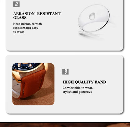 Ensemble de montres à calendrier pour hommes, montre à quartz en cuir marron, bracelet décontracté, luxe, affaires, mode masculine, 2 pièces