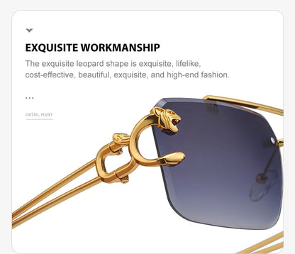 Mode Métal Léopard Sans Monture lunettes de Soleil Double Ponts Gradient Ocean Film Nuances UV400