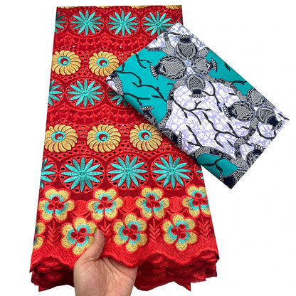 Tissu africain en dentelle de Voile suisse, 2.5 + 3 yards, véritable cire pour coudre une robe de soirée, nouvel arrivage