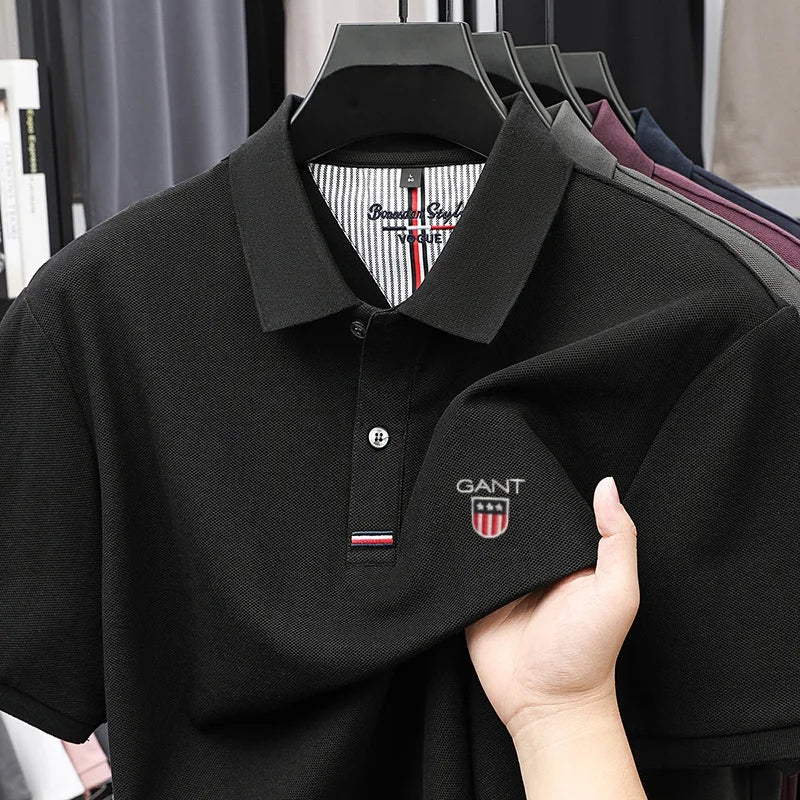 Polo d'été brodé de haute qualité pour hommes, chemise à manches courtes en pur coton respirant et décontracté pour affaires