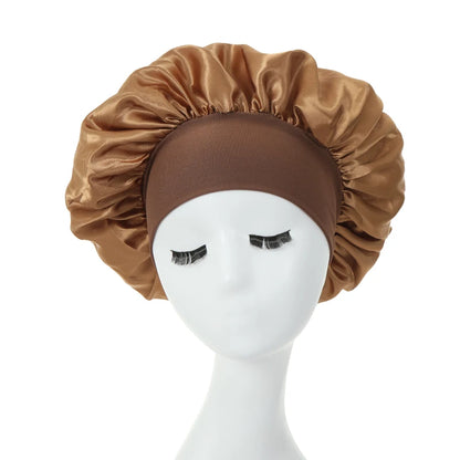 2 pièces lait Imitation soie large bord Satin tissu femmes cheveux chapeau Bonnet bande élastique chapeaux bonnets pour les femmes