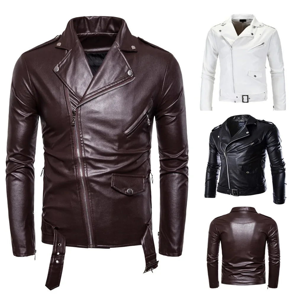 Veste en cuir PU Style motard coupe cintrée pour hommes, manteau décontracté britannique à la mode Y012, veste en cuir confortable et souple pour hommes