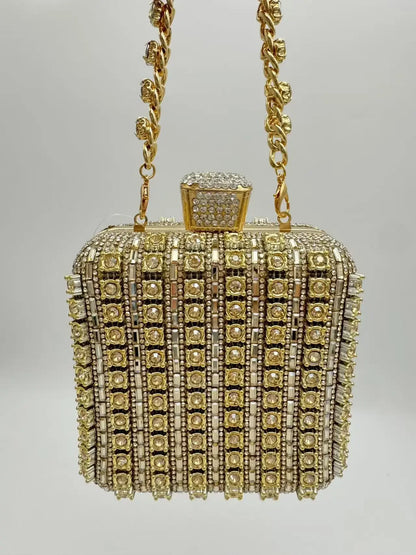 Sac pochette de soirée carrée incrustée de diamants faite à la main, sac de dîner Portable en Fiber de Polyester scintillante de petite taille pour femmes