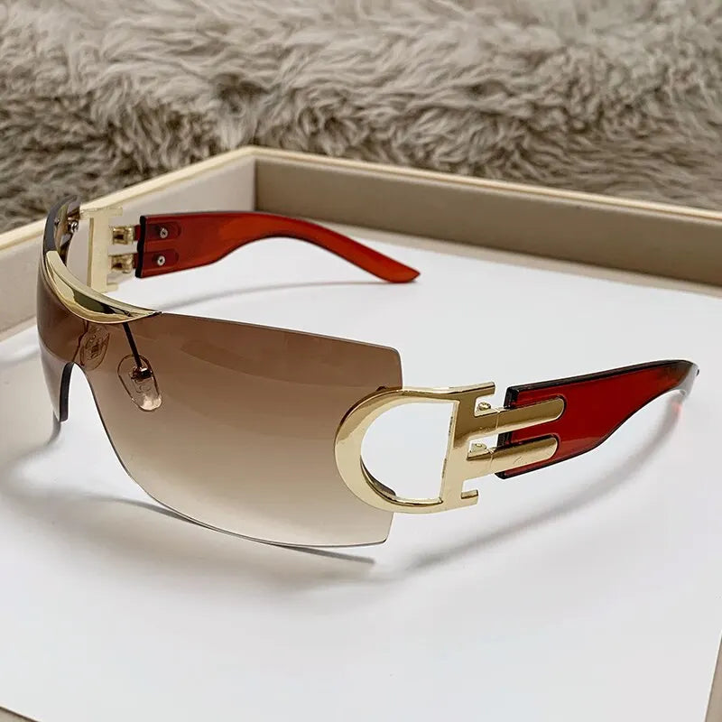 Lunettes de soleil Y2K sans monture pour femmes, lunettes de soleil sans cadre, nuances de chimshield, futuriste, respirant, unisexe, rond, mode