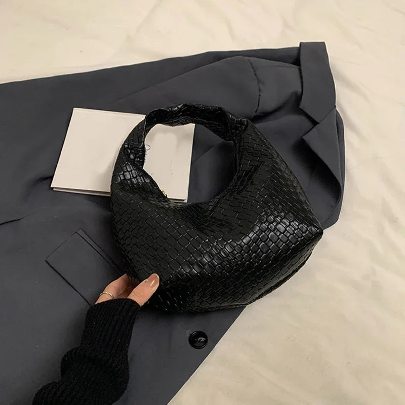 Femmes classique mode tissé en relief Hobo souple en cuir PU petit sac à bandoulière à poignée supérieure décontracté sacs à main quotidiens