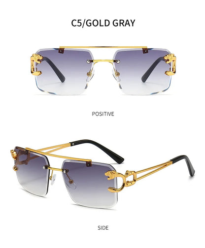 KAMMPT Vintage lunettes de soleil sans monture hommes femmes mode surdimensionné carré nuances lunettes nouveau Double pont dégradé UV400 lunettes de soleil