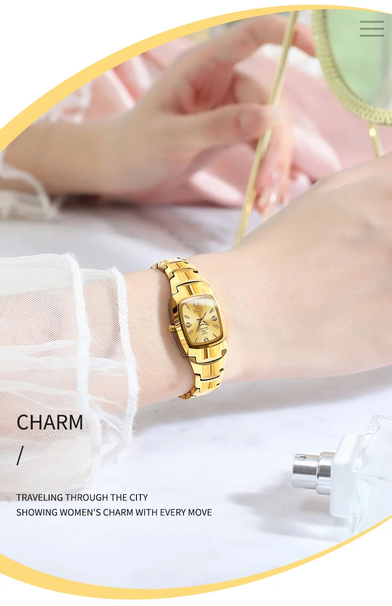 OLEVS-Montre de couple en acier au tungstène Tonneau pour hommes et femmes, marque de luxe, montre à quartz pour amoureux, montre-bracelet étanche, 7006