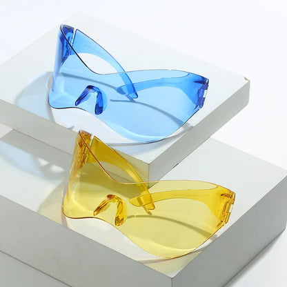Lunettes de soleil surdimensionnées avec bouclier futuriste pour femmes et hommes, masque argenté à la mode, visière, Punk Y2K