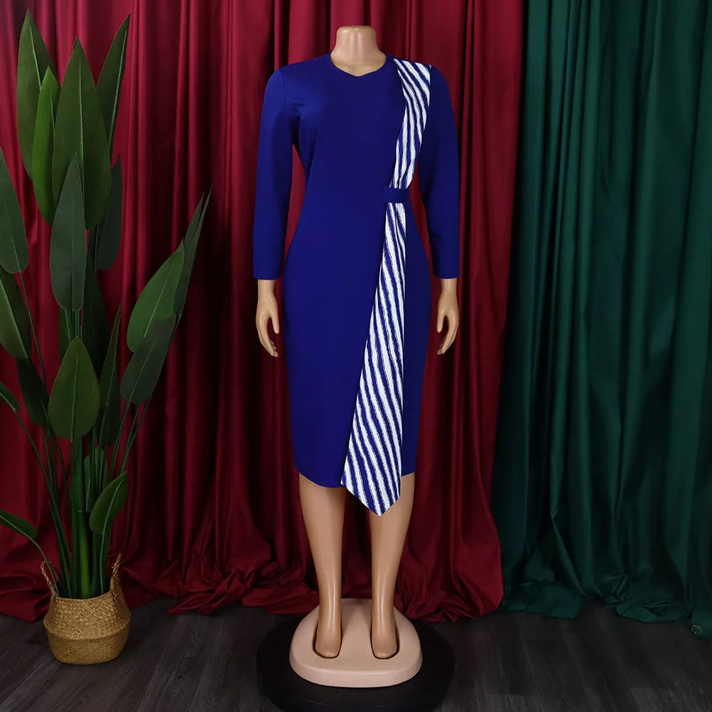 FairyShely 2025 Sexy Patchwork grande taille robe de Club femmes à manches longues grandes robes dame coupe ajustée fête robe courbe serrée