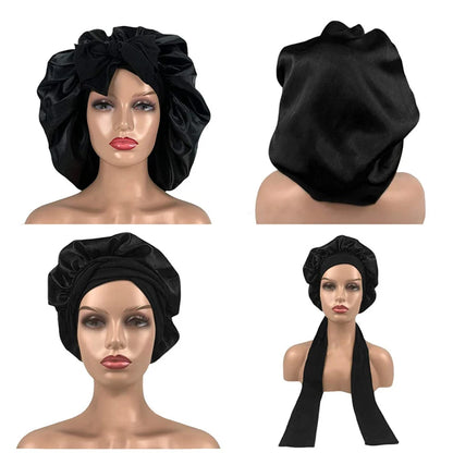 Nouveau bonnet de cheveux en Satin pour dormir, Invisible, plat, Imitation soie, rond, soins capillaires pour femmes, couvre-chef, bouton de réglage de cérémonie, chapeau de nuit