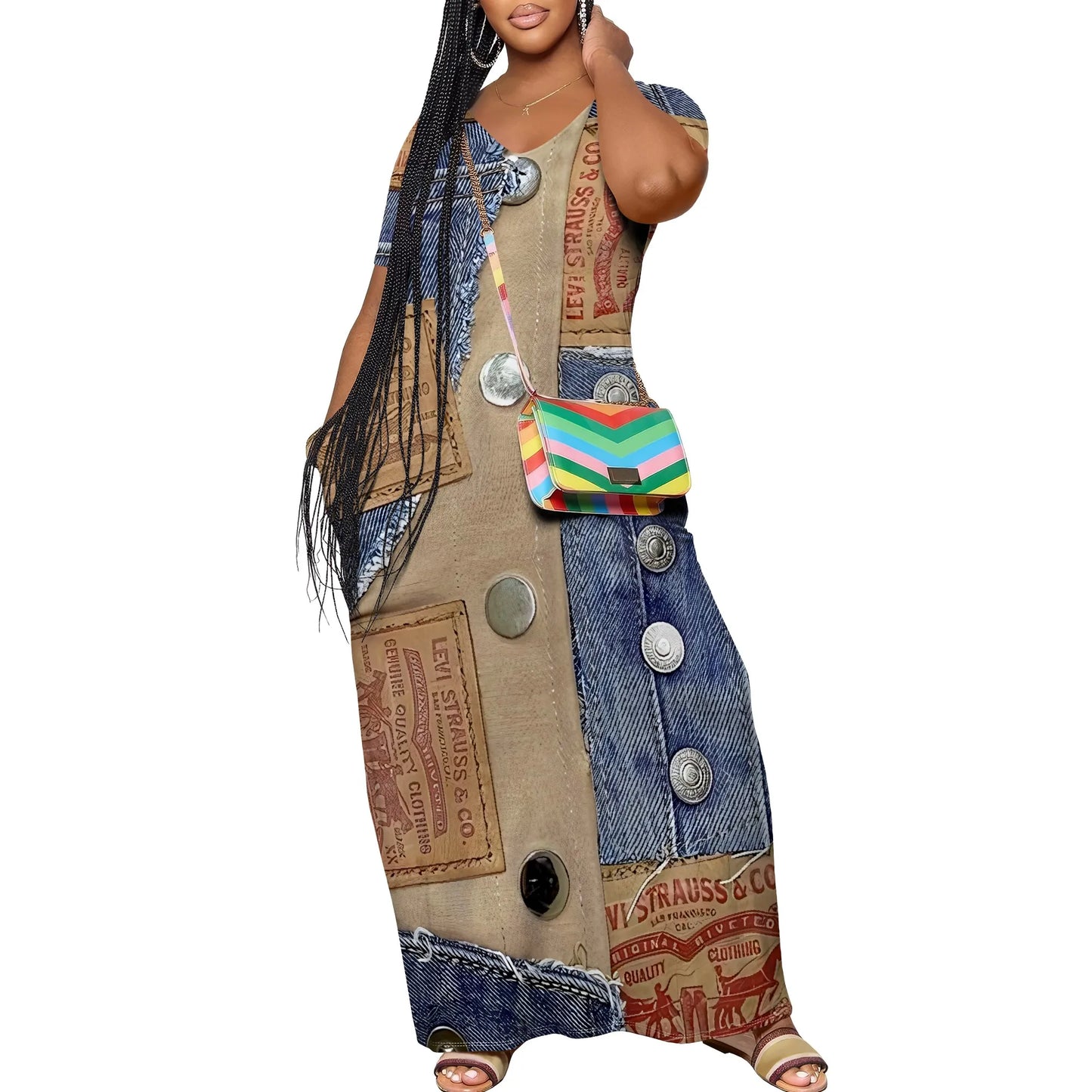 Robe longue décontractée pour femmes, tenue de plage à bretelles, avec poches, été