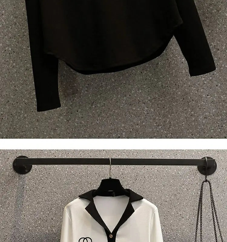 Ensemble deux pièces pour femmes, chemise à manches longues et col Polo, décontracté, Patchwork, jambes larges, nouvelle collection automne 2024