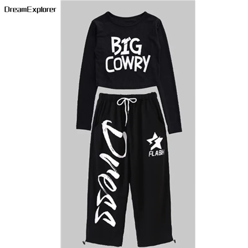 Filles K-pop haut court mode lettres Sport Joggers pantalon fille groupe vêtements ensembles enfants Hip Hop Streetwear enfants Jazz Costumes