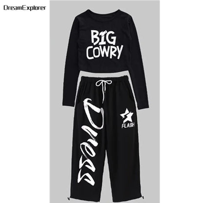 Filles K-pop haut court mode lettres Sport Joggers pantalon fille groupe vêtements ensembles enfants Hip Hop Streetwear enfants Jazz Costumes