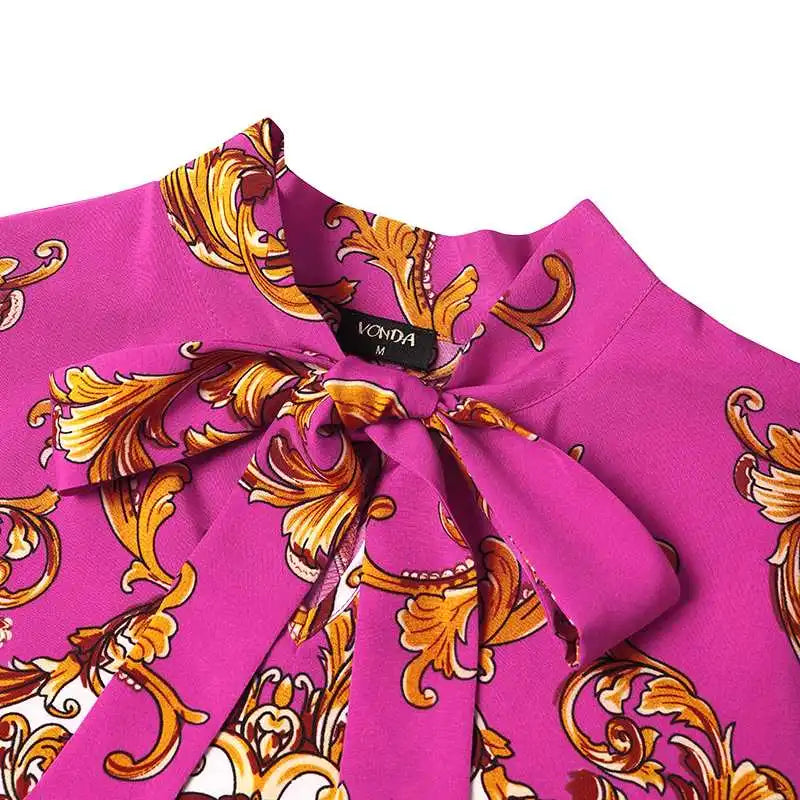 VONDA Robe Maxi 2024 été femmes bohème imprimé fête Robe d'été à manches longues col montant Robe décontractée vacances robes ceinturée