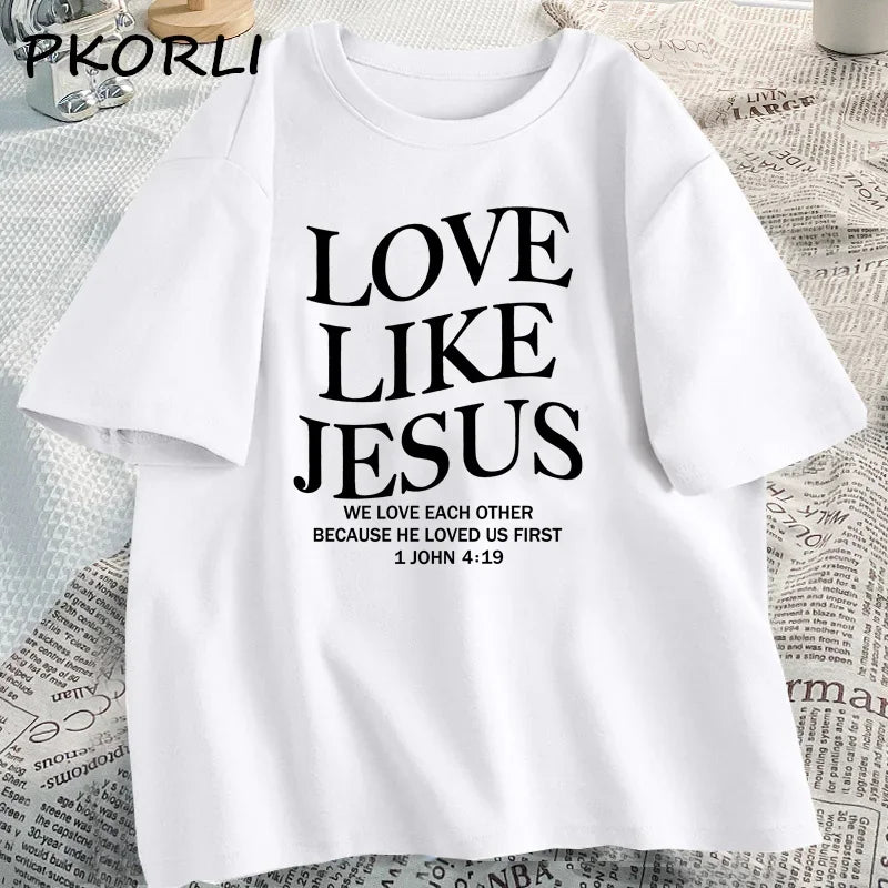 Amour comme jésus t-shirts chrétiens T-shirt religieux à base de foi décontracté à manches courtes femme vêtements Streetwear col rond vêtements