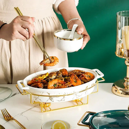 Vaisselle de visionneuse naren céramique nordique, casserole binaurale domestique, pot à soupe, hôtel, restaurant, ensemble de supports de pot chauffant à bougie