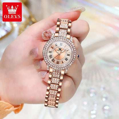 OLEVS Original diamant montre pour femmes mode élégant en acier inoxydable étanche Quartz montre-bracelet de luxe dames robe montres