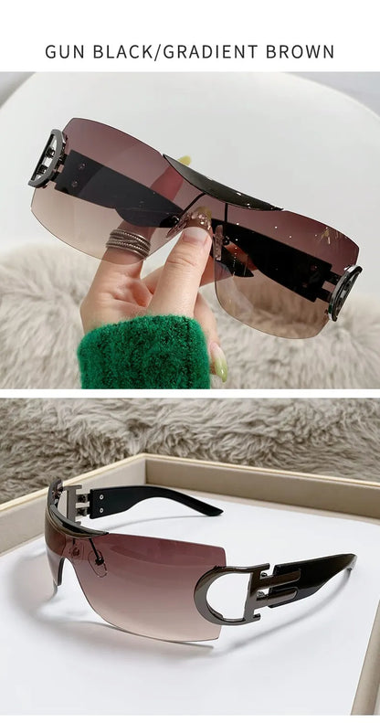 Lunettes de soleil Y2K sans monture pour femmes, lunettes de soleil sans cadre, nuances de chimshield, futuriste, respirant, unisexe, rond, mode