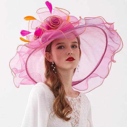 Femmes élégantes chapeau de soleil Organza Fedoras été chapeaux de soleil femmes Kentucky Derby large bord casquette de plage mariage Cocktail thé fête chapeaux