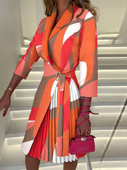 Robe de soirée imprimée à carreaux à manches trois-quarts pour femmes, col en V, dame de bureau, mode pour dames, streetwear d'automne, livraison directe, nouveau