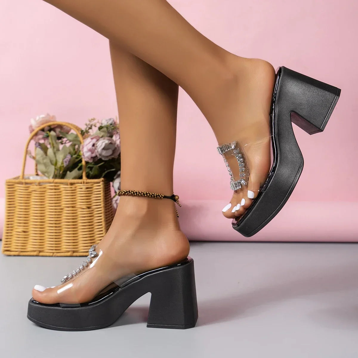 Sandales Escarpins Transparentes à Talons Hauts pour Femme, Chaussures d'Été en PVC, Nouveau Design, 2023