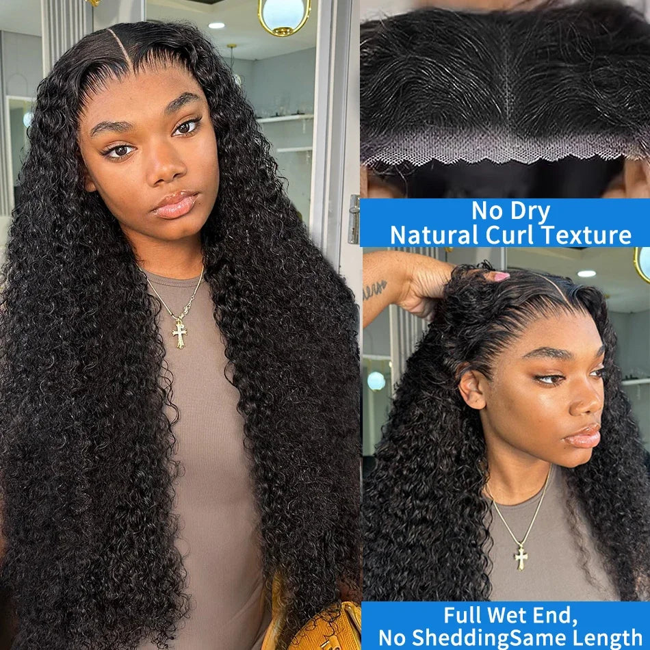 Perruque Lace Closure Wig sans colle bouclée, cheveux naturels, Deep Wave, HD, 13x6, pre-à-porter, densité 200