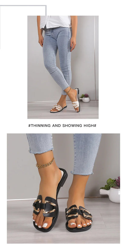 Pantoufles de luxe pour femmes, Design à boucle, petit Style d'encens, sandales plates décontractées pour femmes, vêtements externes, diapositives de plage de sable d'été pour femmes