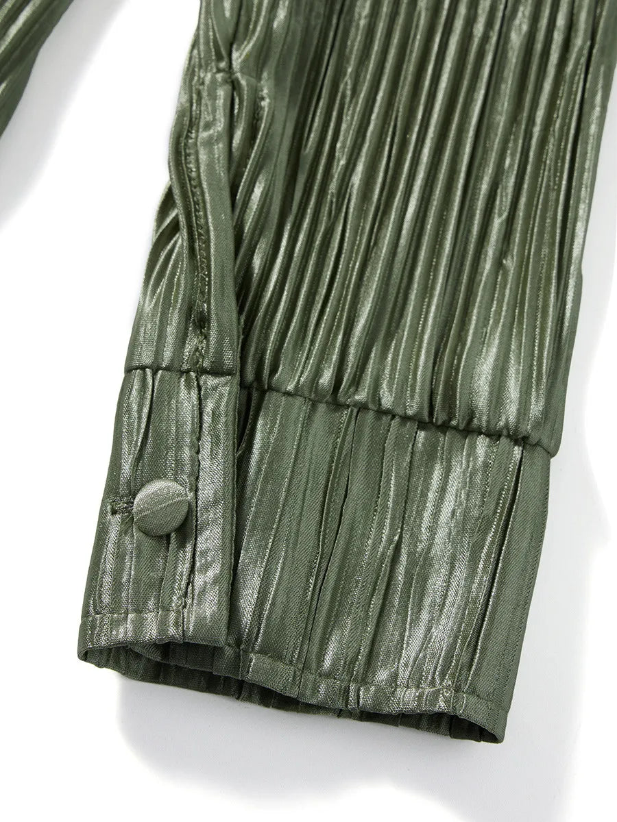 Ensemble de vêtements décontractés pour femmes, chemise froncée à manches longues, boutonnée et short, 2 pièces