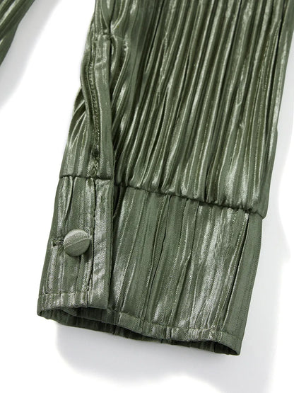 Ensemble de vêtements décontractés pour femmes, chemise froncée à manches longues, boutonnée et short, 2 pièces