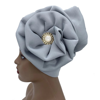 Chapeau Turban à grande fleur pour femmes, casquette Hijab musulmane, diamants, enveloppe de tête, Bandana, casquette de chimio, chapeau africain, 2023