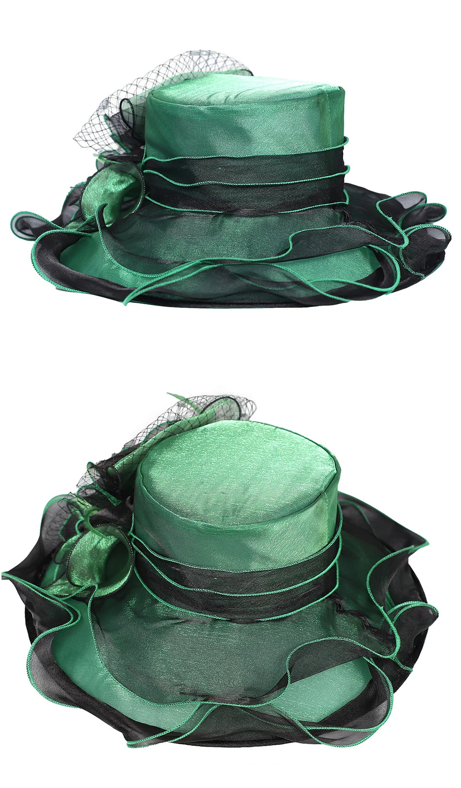 FS été bleu vert église Chapeau pour femmes élégant à large bord Organza Fascinator chapeaux mariage mariée Casquette avec fleur Chapeau Femme