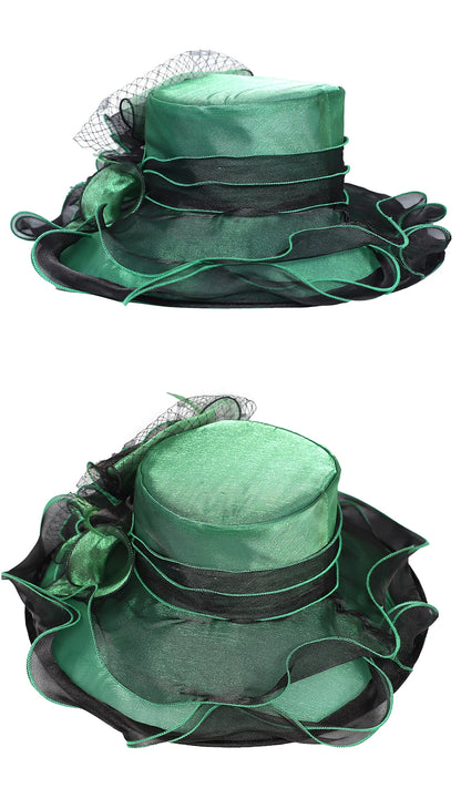 FS été bleu vert église Chapeau pour femmes élégant à large bord Organza Fascinator chapeaux mariage mariée Casquette avec fleur Chapeau Femme