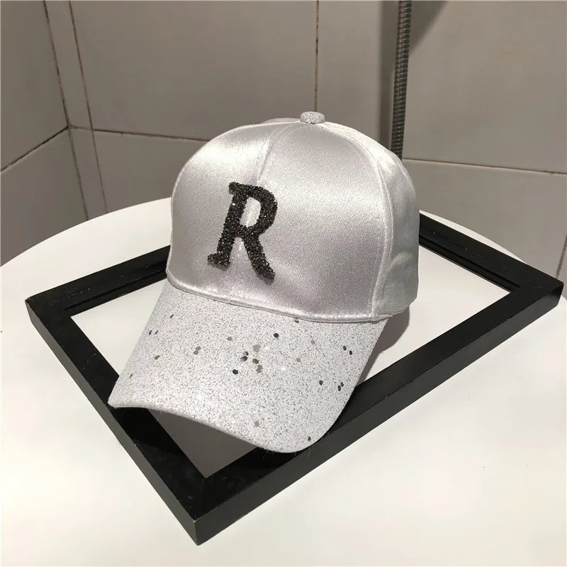 Casquette de baseball en satin brillant avec lettre R pour femmes et filles, chapeaux Snapback, sports de plein air, hip hop, soleil, printemps, été, mode